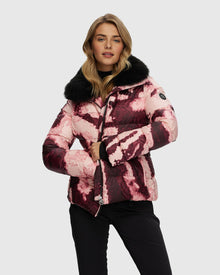 Après-Ski Jacket With Detachable Toscana Shearling Lamb Collar | Burgundy Abstract/Black