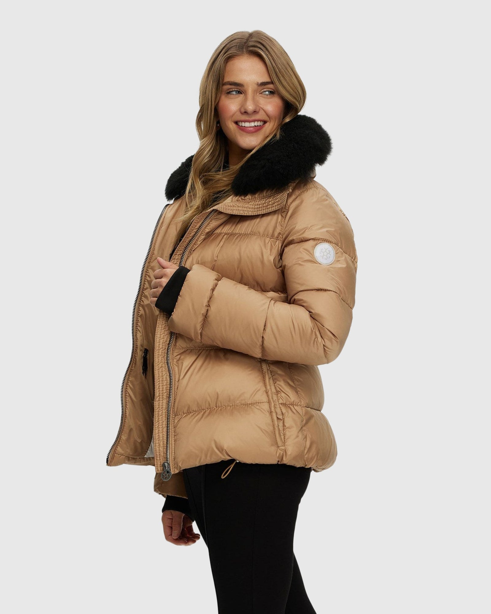 Après-Ski Jacket With Detachable Toscana Shearling Lamb Collar | Camel/Black