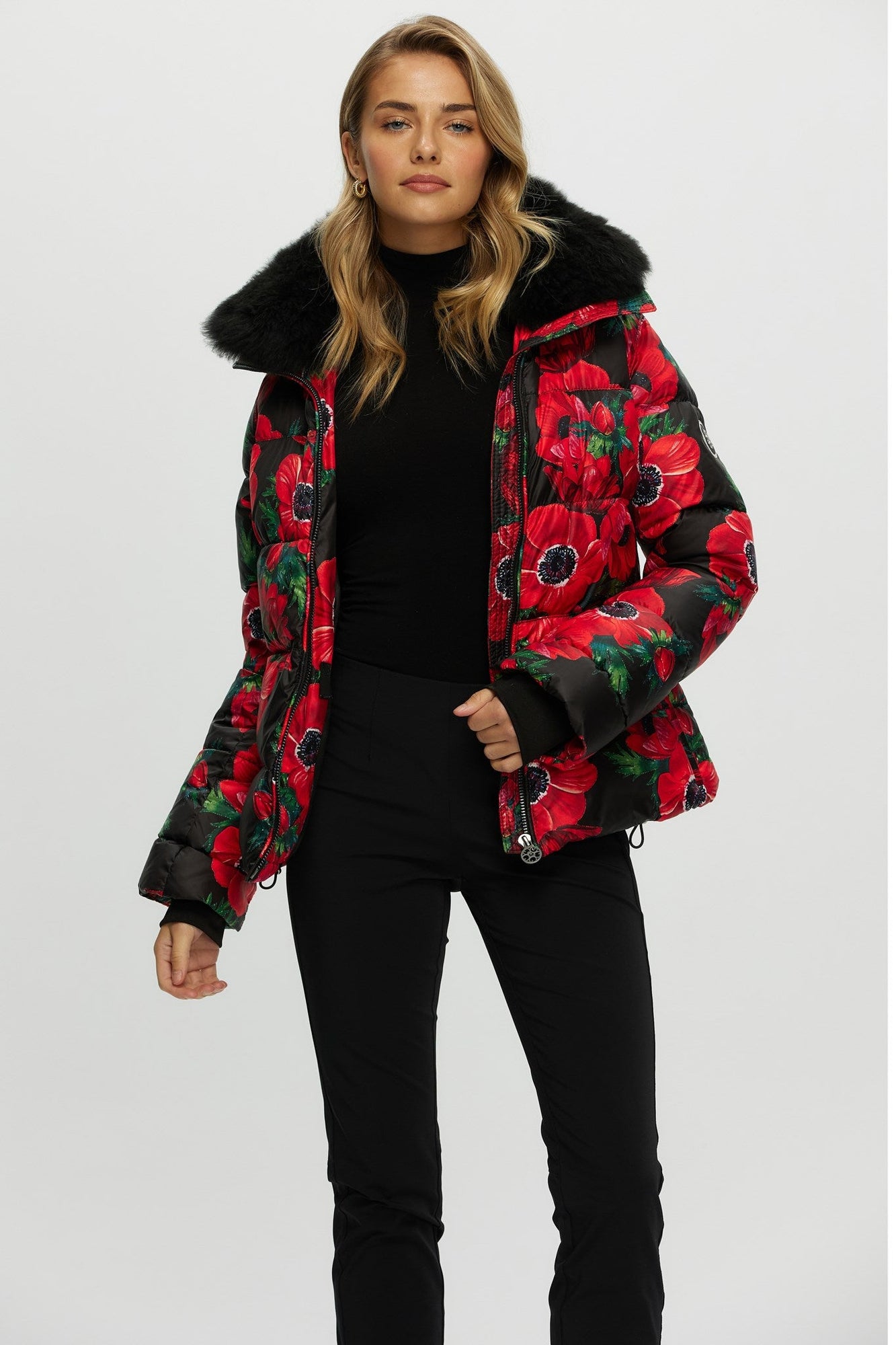 Après-Ski Jacket With Detachable Toscana Shearling Lamb Collar | Women | Black Poppy x Black