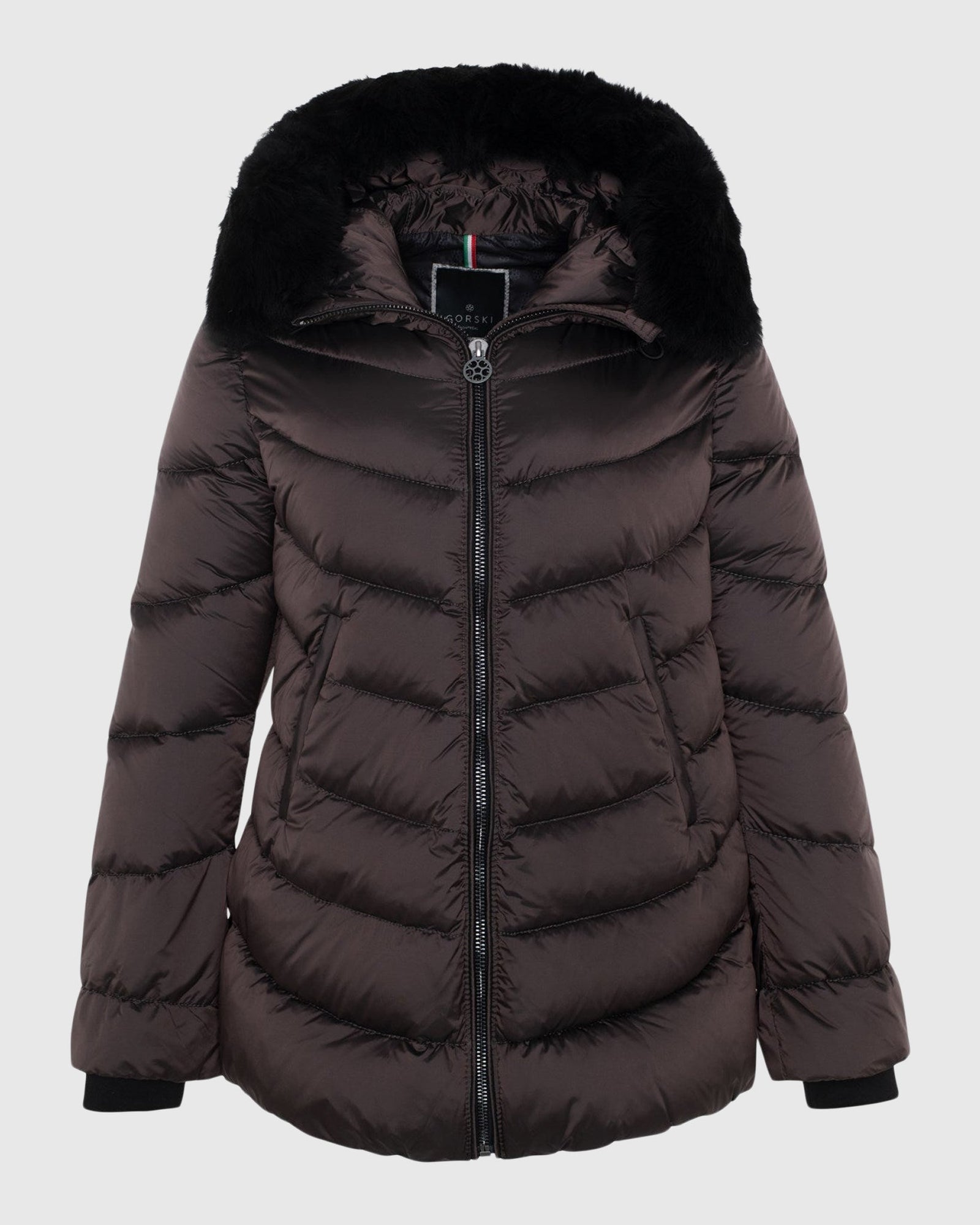 Après-Ski Jacket With Detachable Toscana Shearling Lamb Hood Trim | Brown/Black (V1)