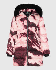 Après-Ski Jacket With Detachable Toscana Shearling Lamb Hood Trim | Burgundy Abstract/Black (V1)