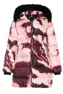 Après-Ski Jacket With Detachable Toscana Shearling Lamb Hood Trim | Women | Burgundy Abstract x Black (V2)