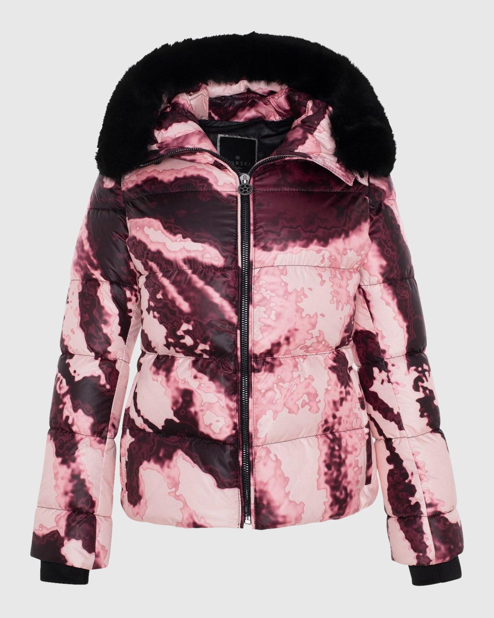 Après-Ski Jacket With Detachable Toscana Shearling Lamb Hood Trim | Burgundy Abstract/Black (V2)