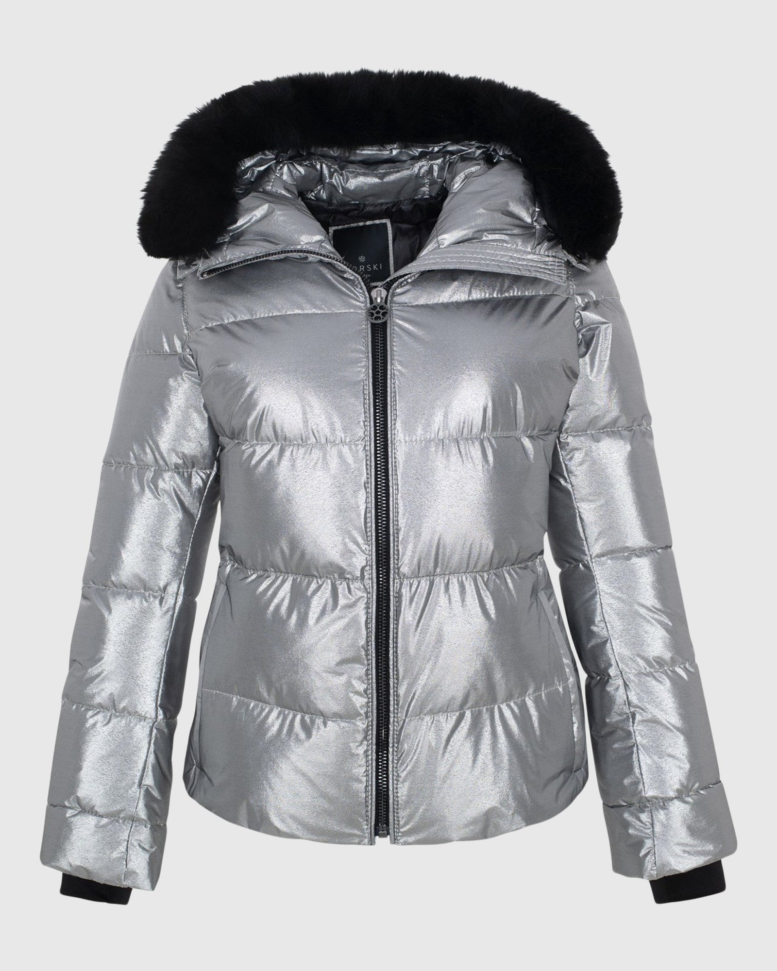 Après-Ski Jacket With Detachable Toscana Shearling Lamb Hood Trim | Silver/Black (V1)