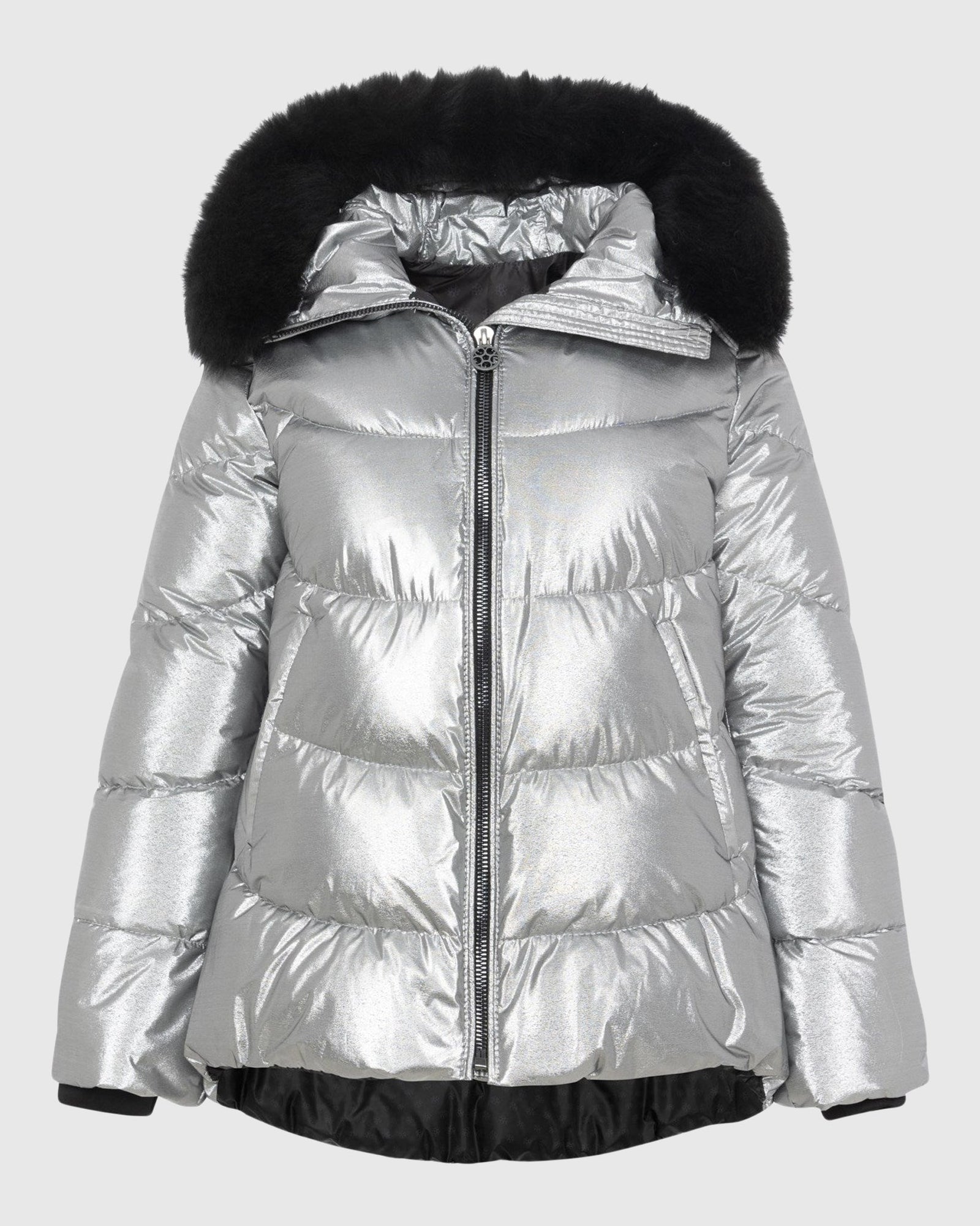 Après-Ski Jacket With Detachable Toscana Shearling Lamb Hood Trim | Silver/Black (V2)