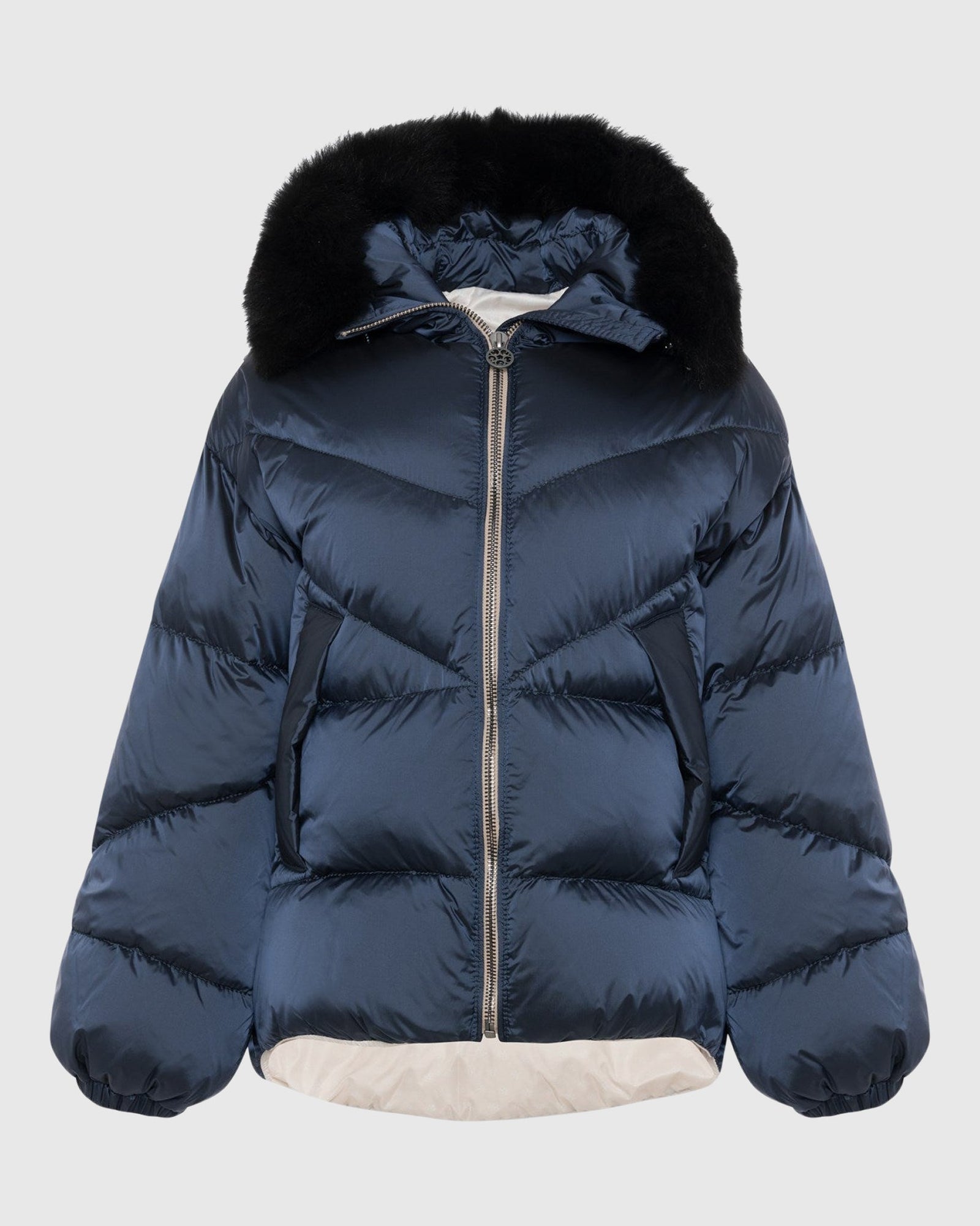 Après-Ski Jacket With Detachable Toscana Shearling Lamb Hood Trim | Ocean Blue/Black (V2)