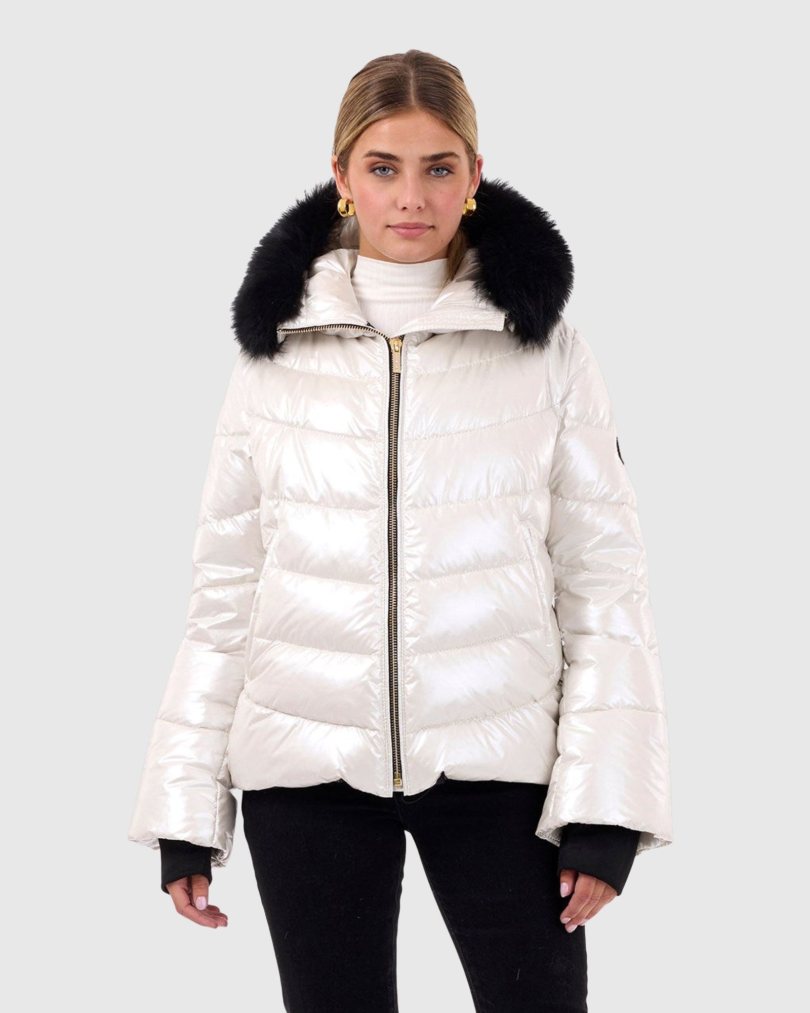 Après-Ski Jacket With Detachable Toscana Shearling Lamb Hood Trim | Platinum/Black (V1)