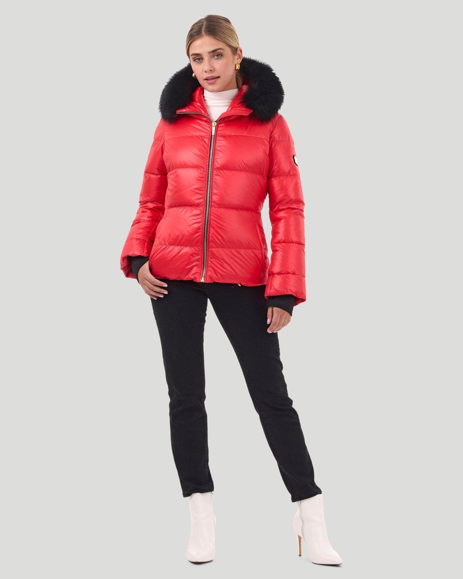 Après-Ski Jacket With Detachable Toscana Shearling Lamb Hood Trim | Women | Red x Red x Black