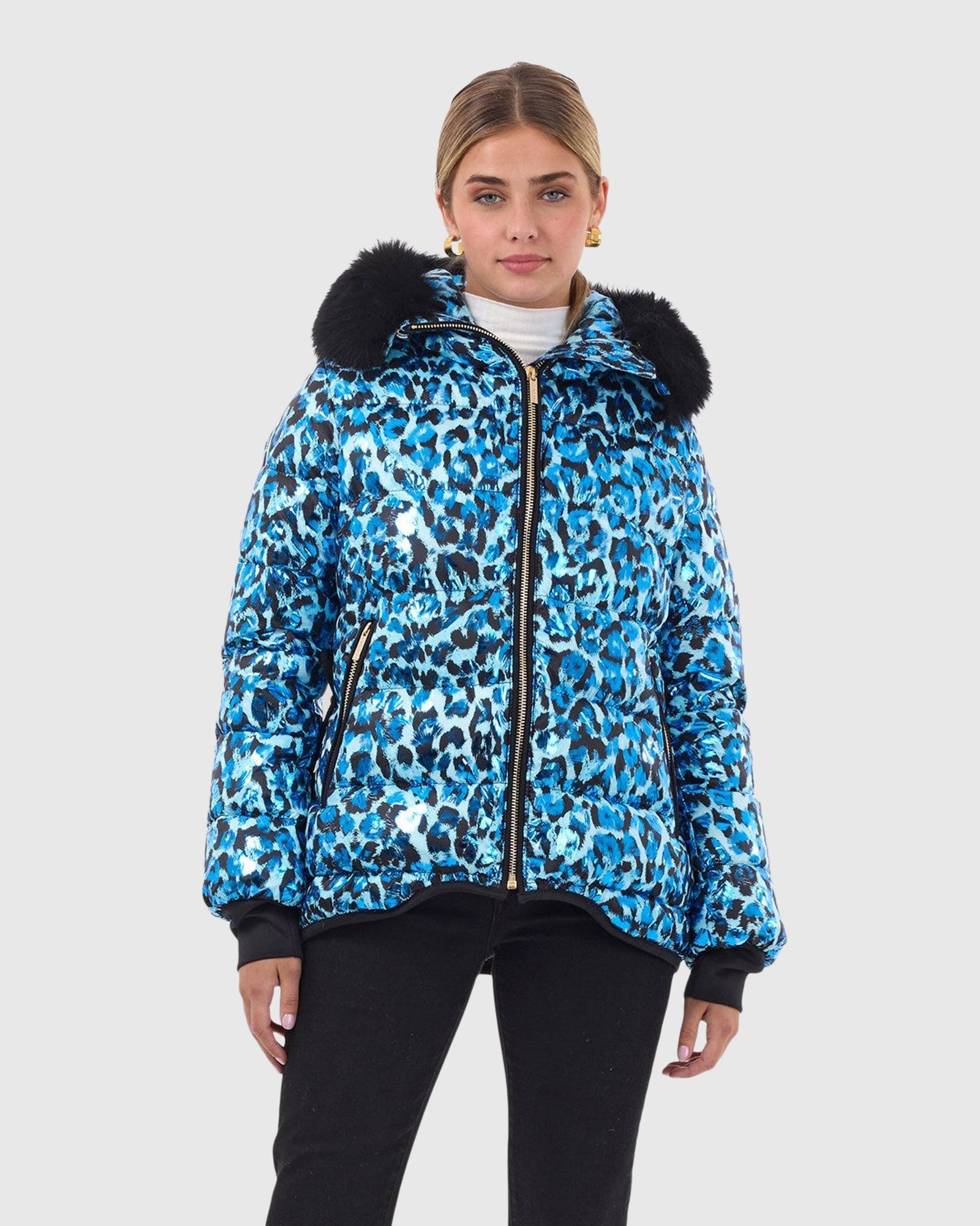 Après-Ski Jacket with Detachable Toscana Shearling Lamb Hood Trim | Sky Lprd/Black