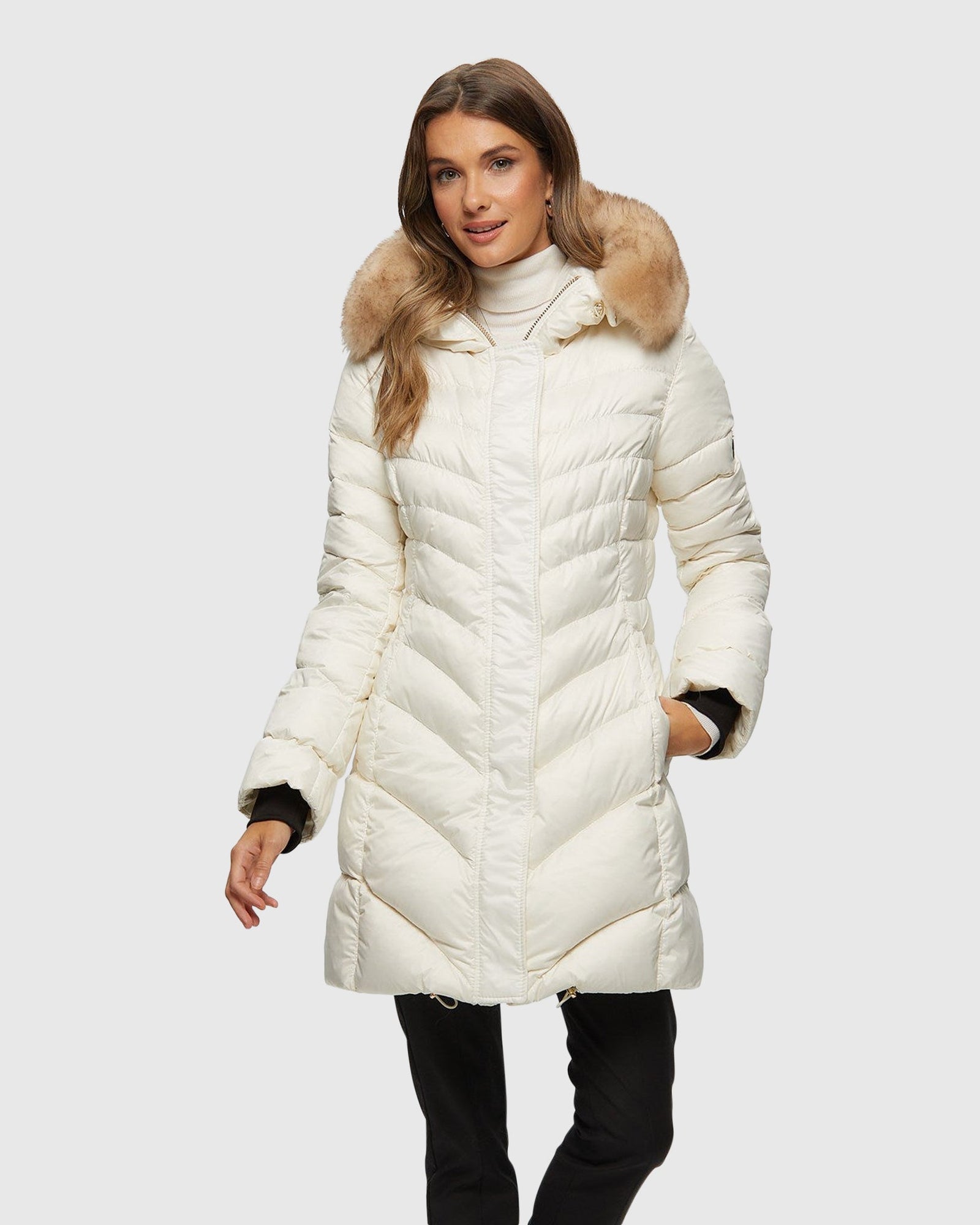 Après-Ski Jacket With Detachable Toscana Shearling Lamb Hood Trim | Ivory/Whiskey