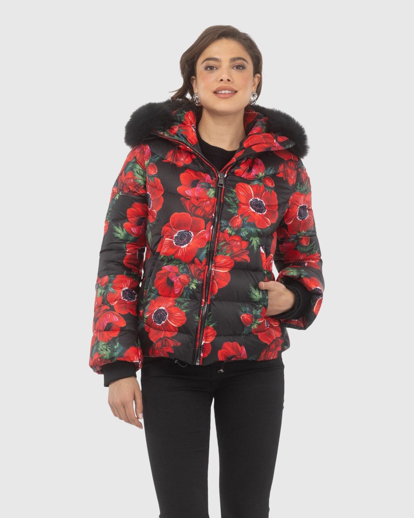 Après-Ski Jacket With Detachable Toscana Shearling Lamb Hood Trim | Black Poppy/Black