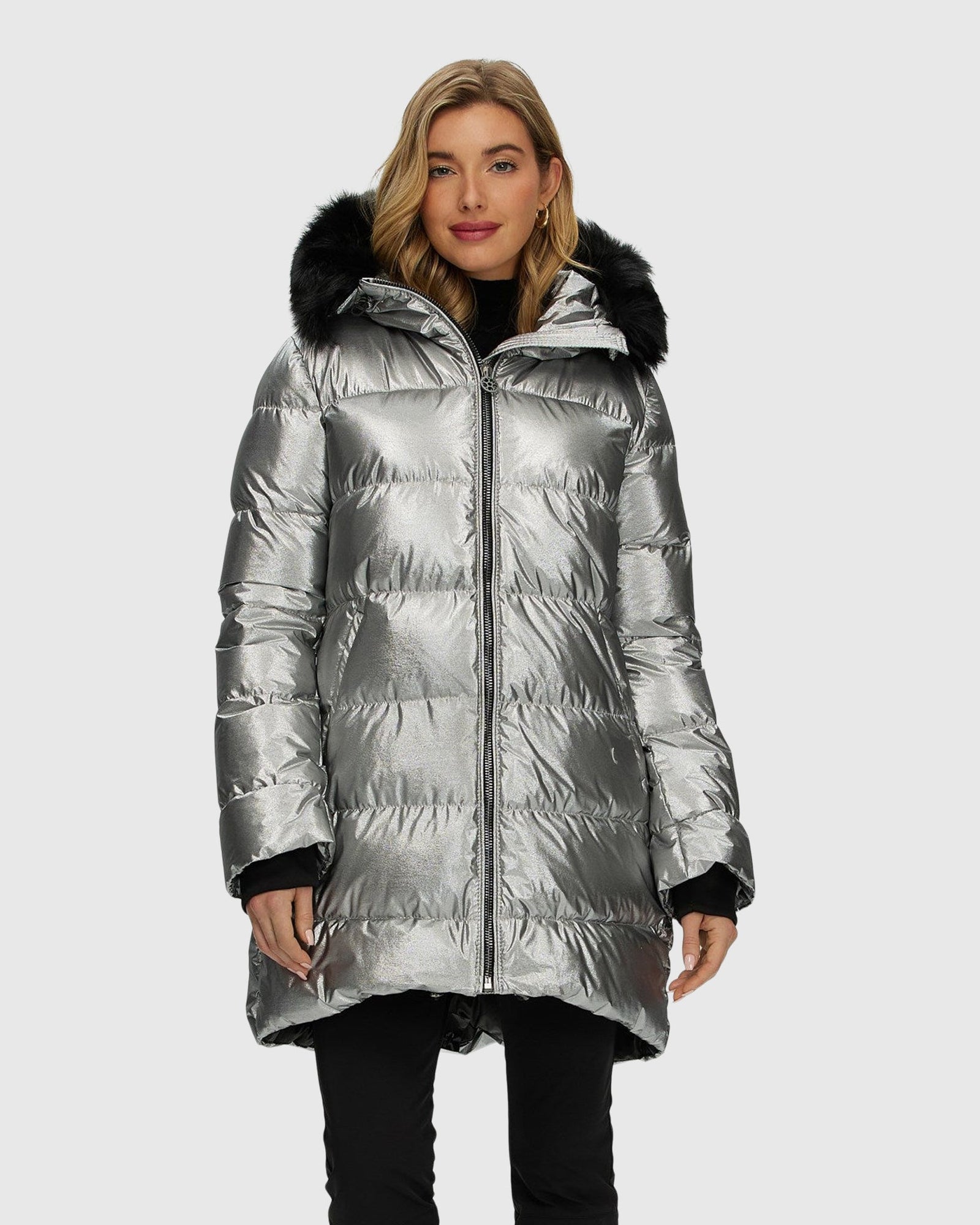 Après-Ski Jacket With Detachable Toscana Shearling Lamb Hood Trim | Silver/Black (V3)