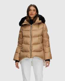 Après-Ski Jacket With Detachable Toscana Shearling Lamb Hood Trim | Camel/Black (V4)