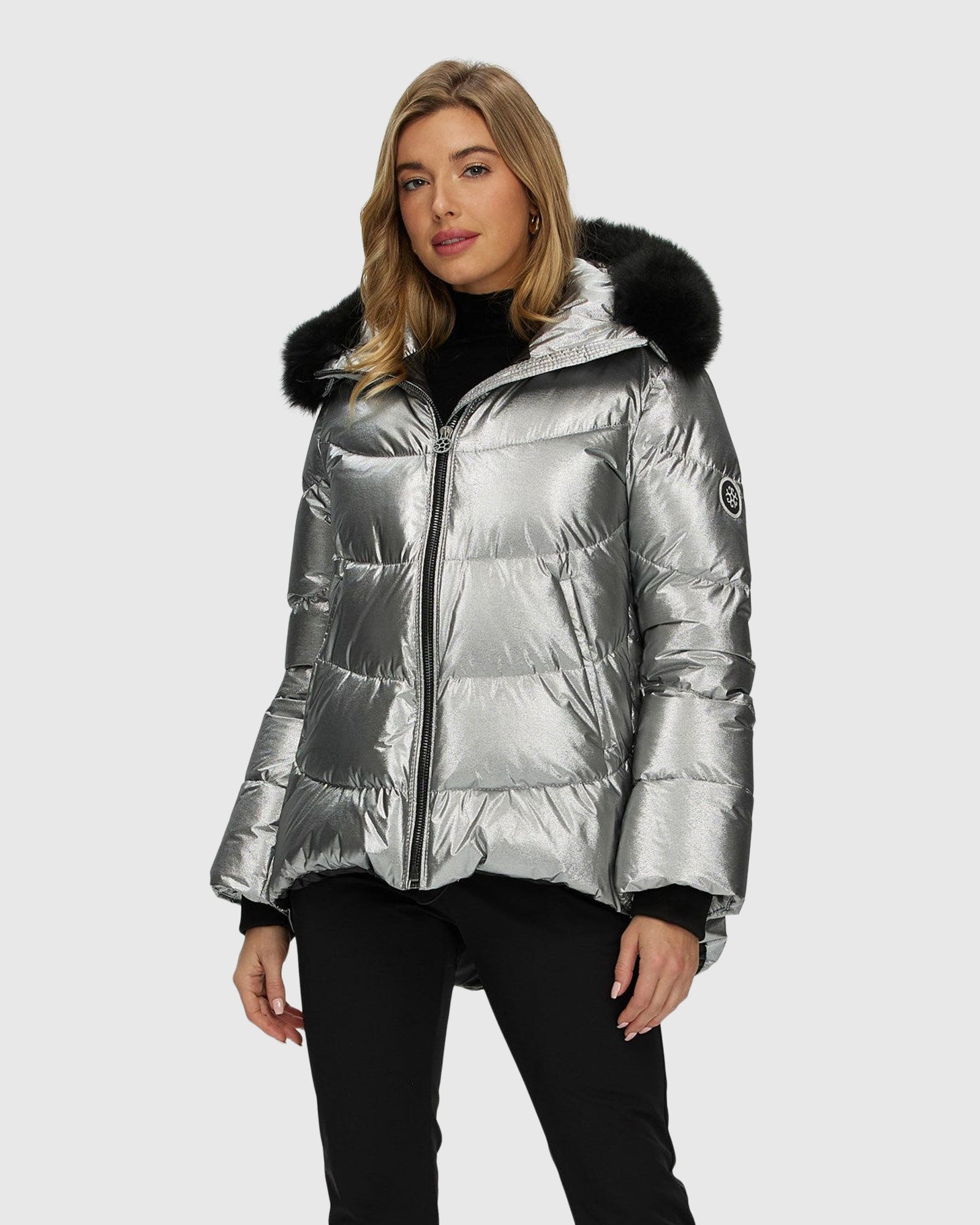 Après-Ski Jacket With Detachable Toscana Shearling Lamb Hood Trim | Silver/Black (V2)