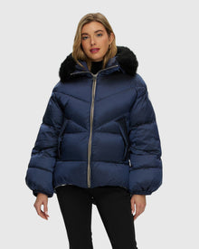 Après-Ski Jacket With Detachable Toscana Shearling Lamb Hood Trim | Ocean Blue/Black (V2)
