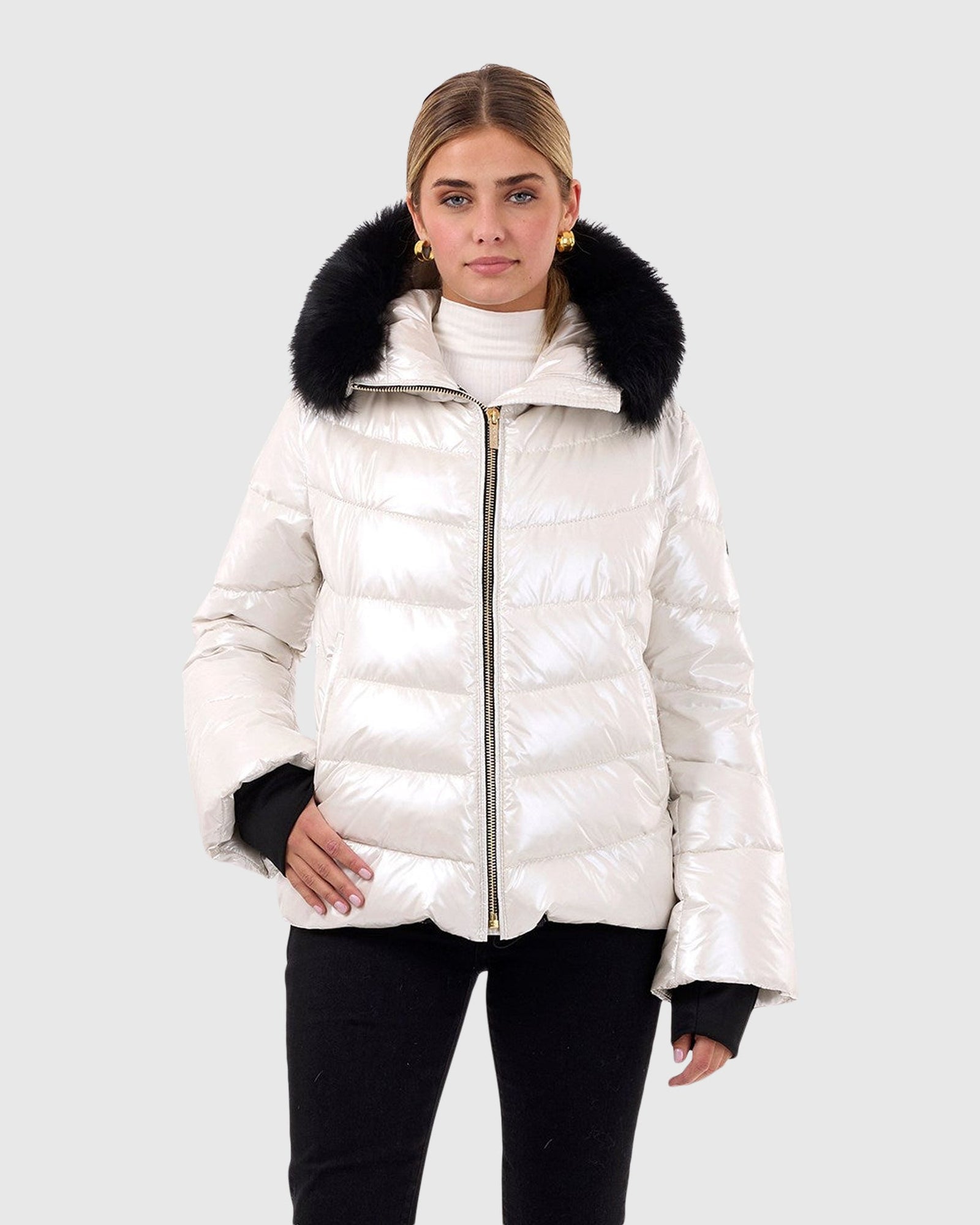 Après-Ski Jacket With Detachable Toscana Shearling Lamb Hood Trim | Platinum/Black (V1)