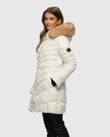 Après-Ski Jacket With Detachable Toscana Shearling Lamb Hood Trim | Ivory/Whiskey
