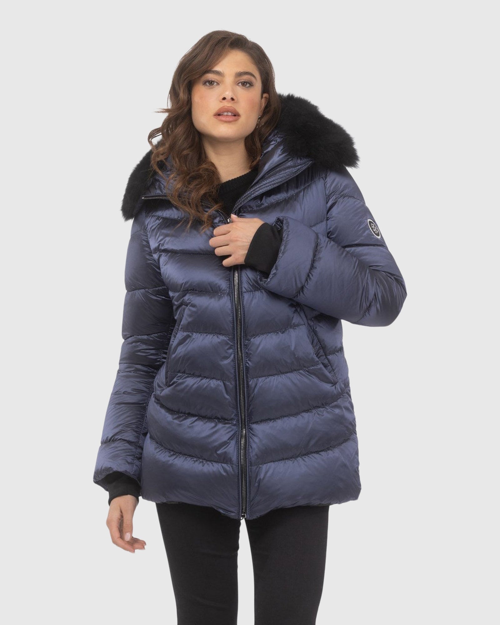 Après-Ski Jacket With Detachable Toscana Shearling Lamb Hood Trim | Ocean Blue/Black (V1)