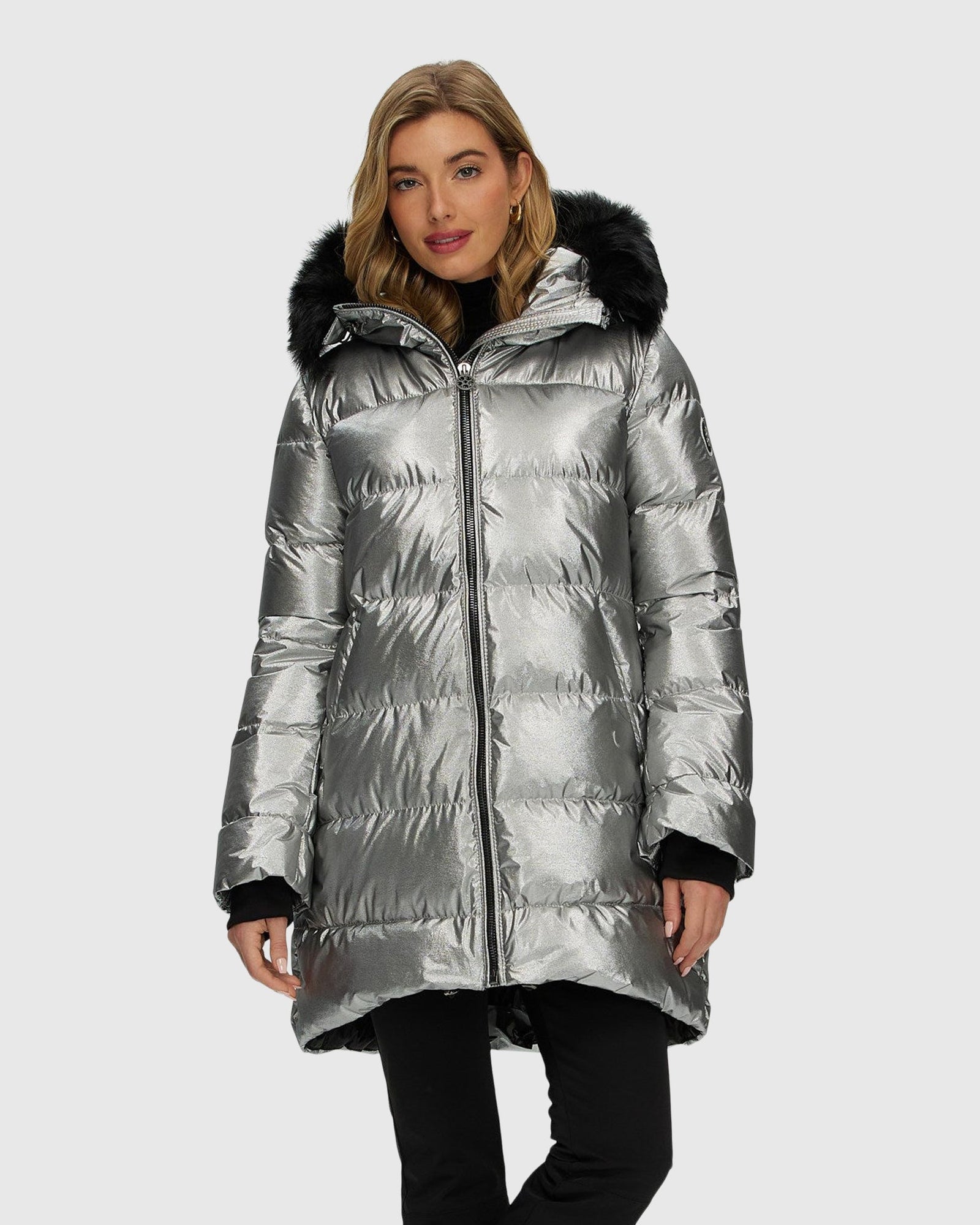Après-Ski Jacket With Detachable Toscana Shearling Lamb Hood Trim | Silver/Black (V3)