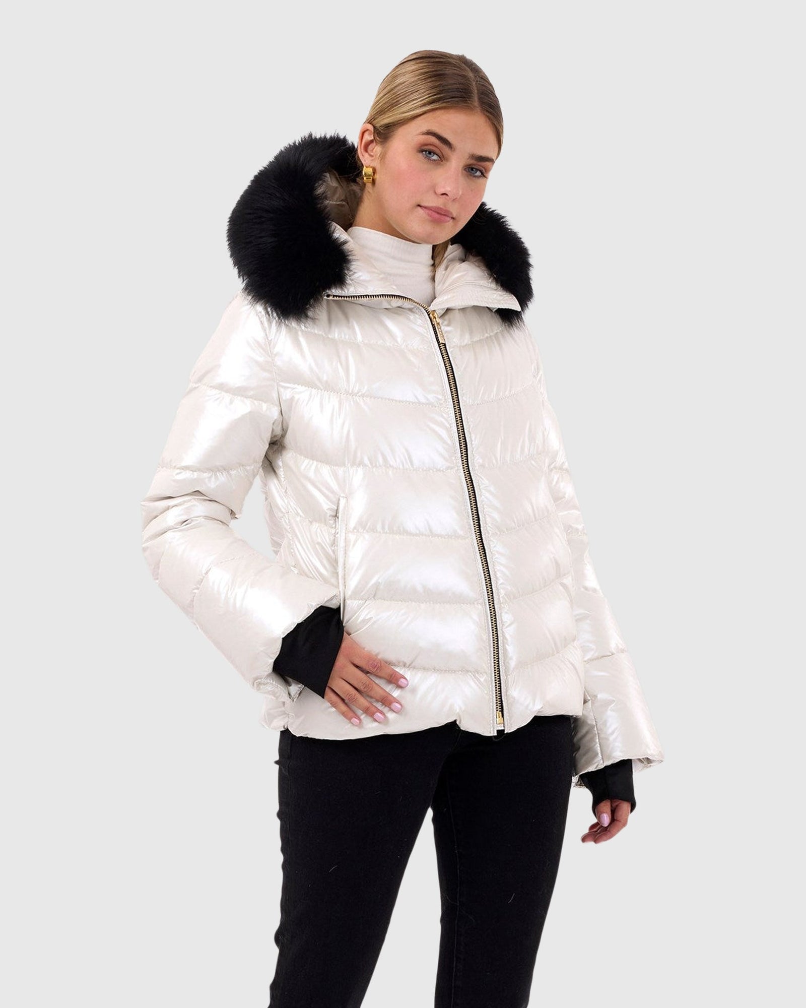 Après-Ski Jacket With Detachable Toscana Shearling Lamb Hood Trim | Platinum/Black (V1)