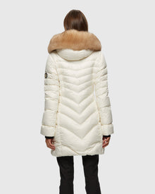 Après-Ski Jacket With Detachable Toscana Shearling Lamb Hood Trim | Ivory/Whiskey