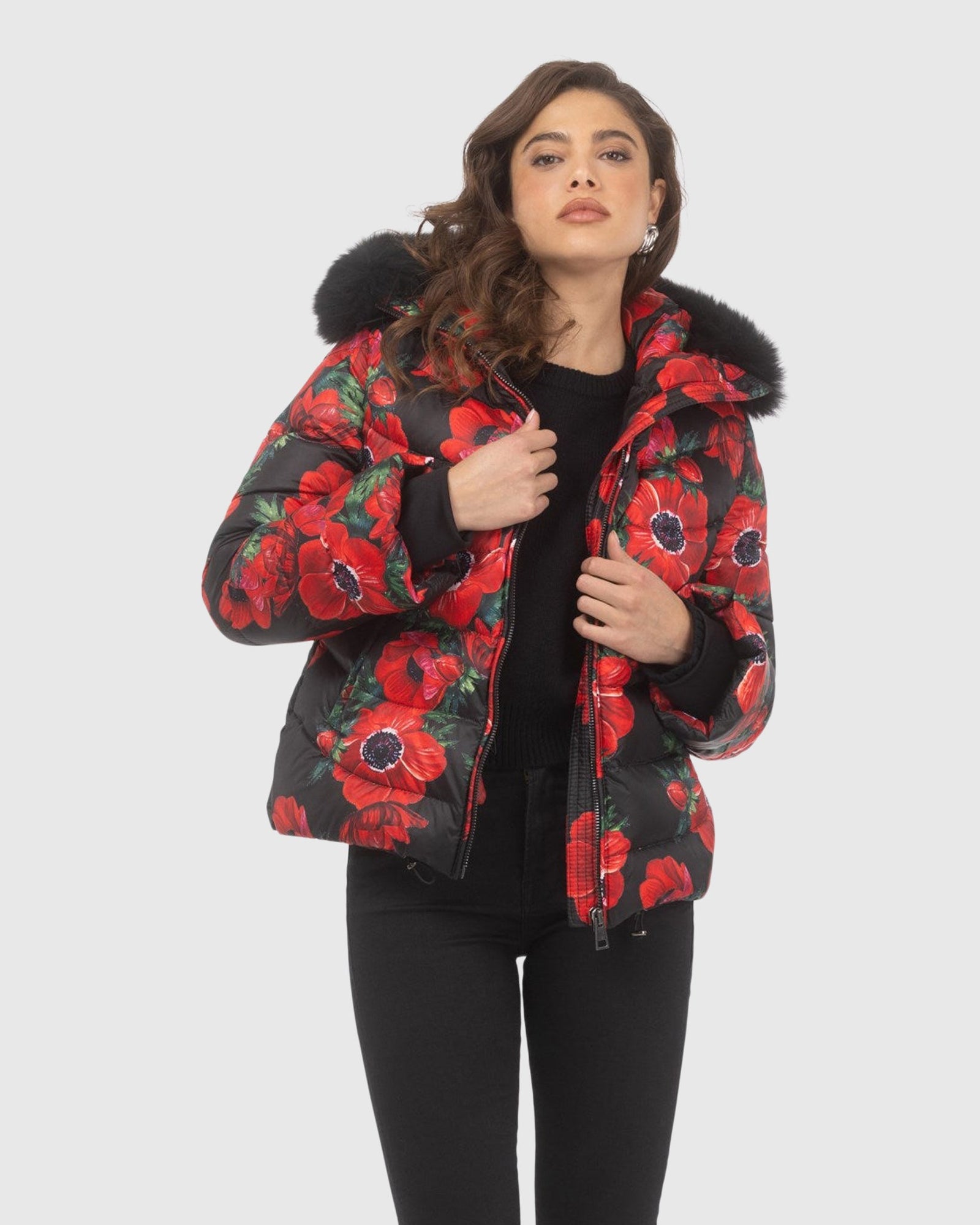 Après-Ski Jacket With Detachable Toscana Shearling Lamb Hood Trim | Black Poppy/Black