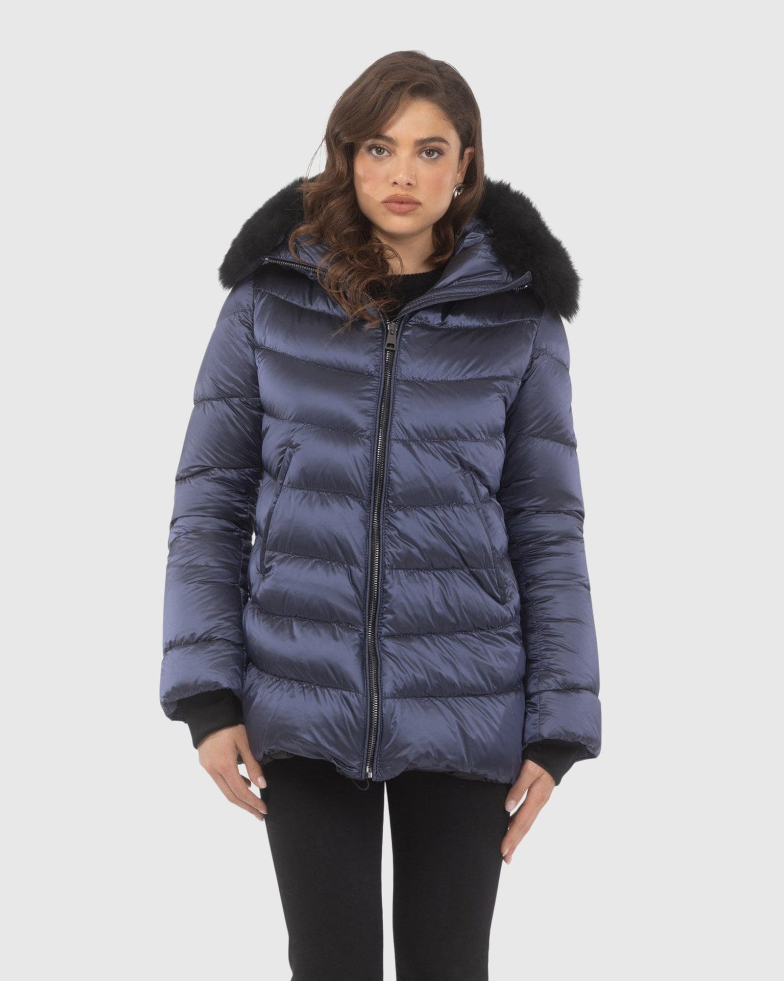Après-Ski Jacket With Detachable Toscana Shearling Lamb Hood Trim | Ocean Blue/Black (V1)