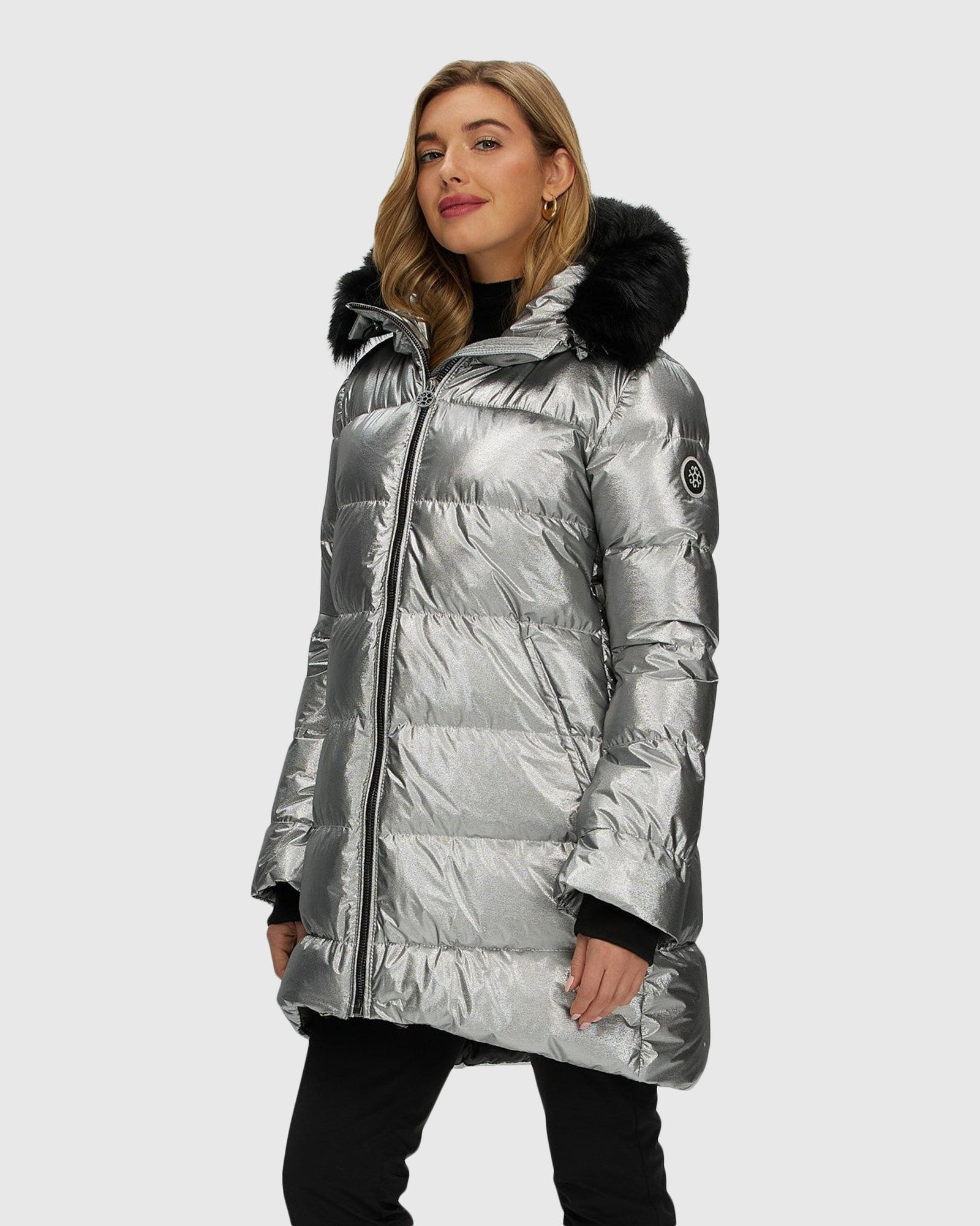 Après-Ski Jacket With Detachable Toscana Shearling Lamb Hood Trim | Silver/Black (V3)
