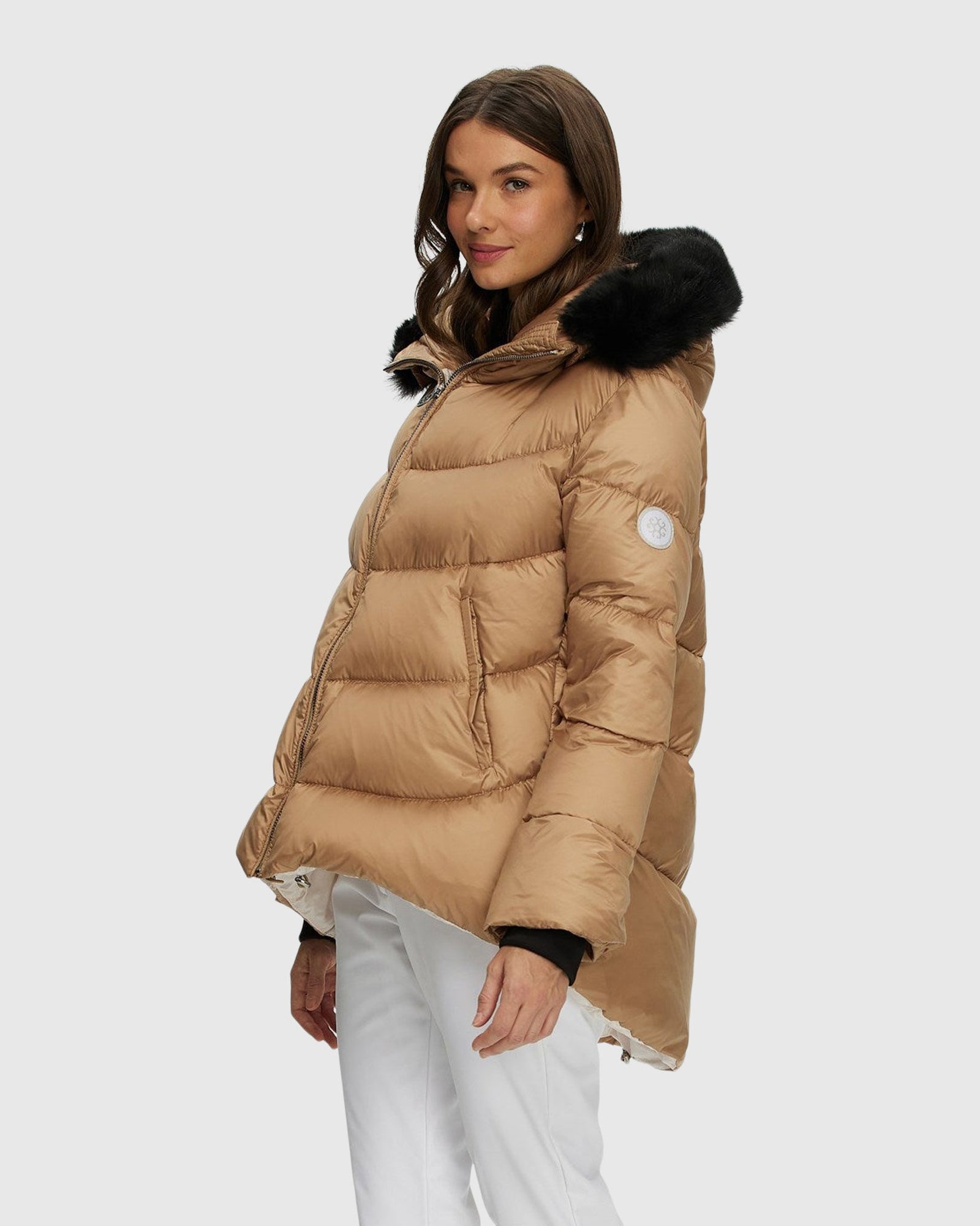 Après-Ski Jacket With Detachable Toscana Shearling Lamb Hood Trim | Camel/Black (V4)