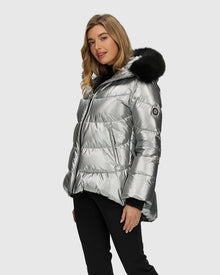 Après-Ski Jacket With Detachable Toscana Shearling Lamb Hood Trim | Silver/Black (V2)
