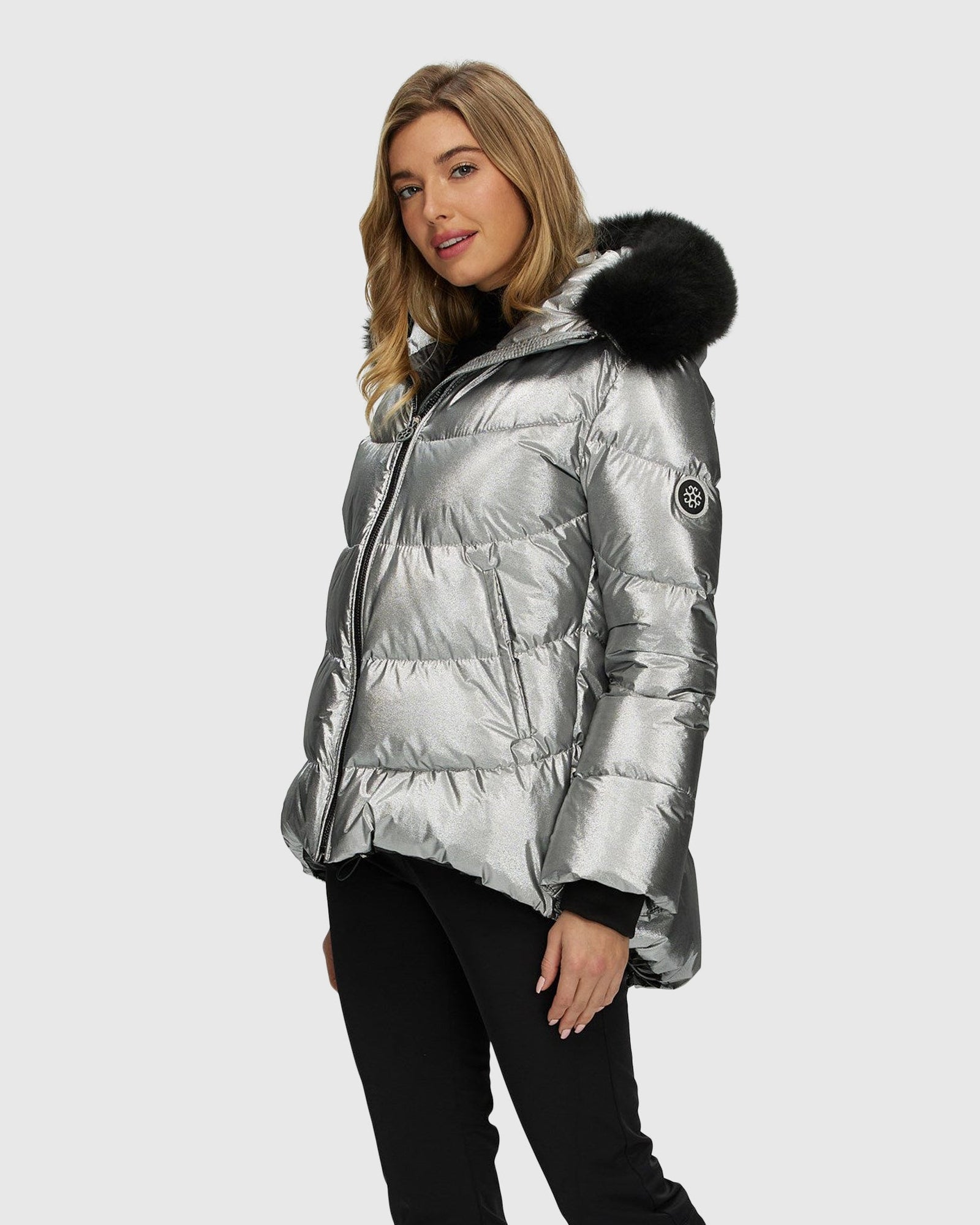 Après-Ski Jacket With Detachable Toscana Shearling Lamb Hood Trim | Silver/Black (V2)