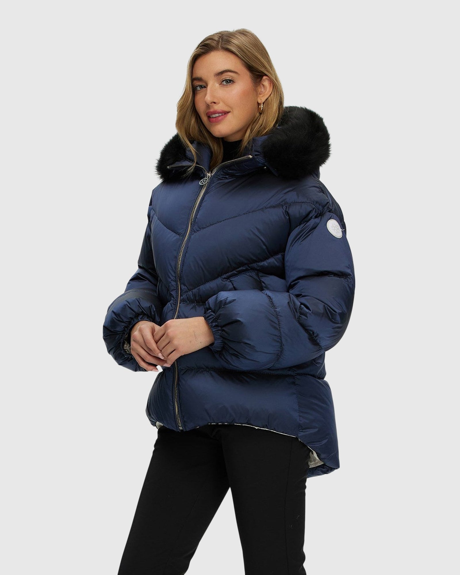 Après-Ski Jacket With Detachable Toscana Shearling Lamb Hood Trim | Ocean Blue/Black (V2)