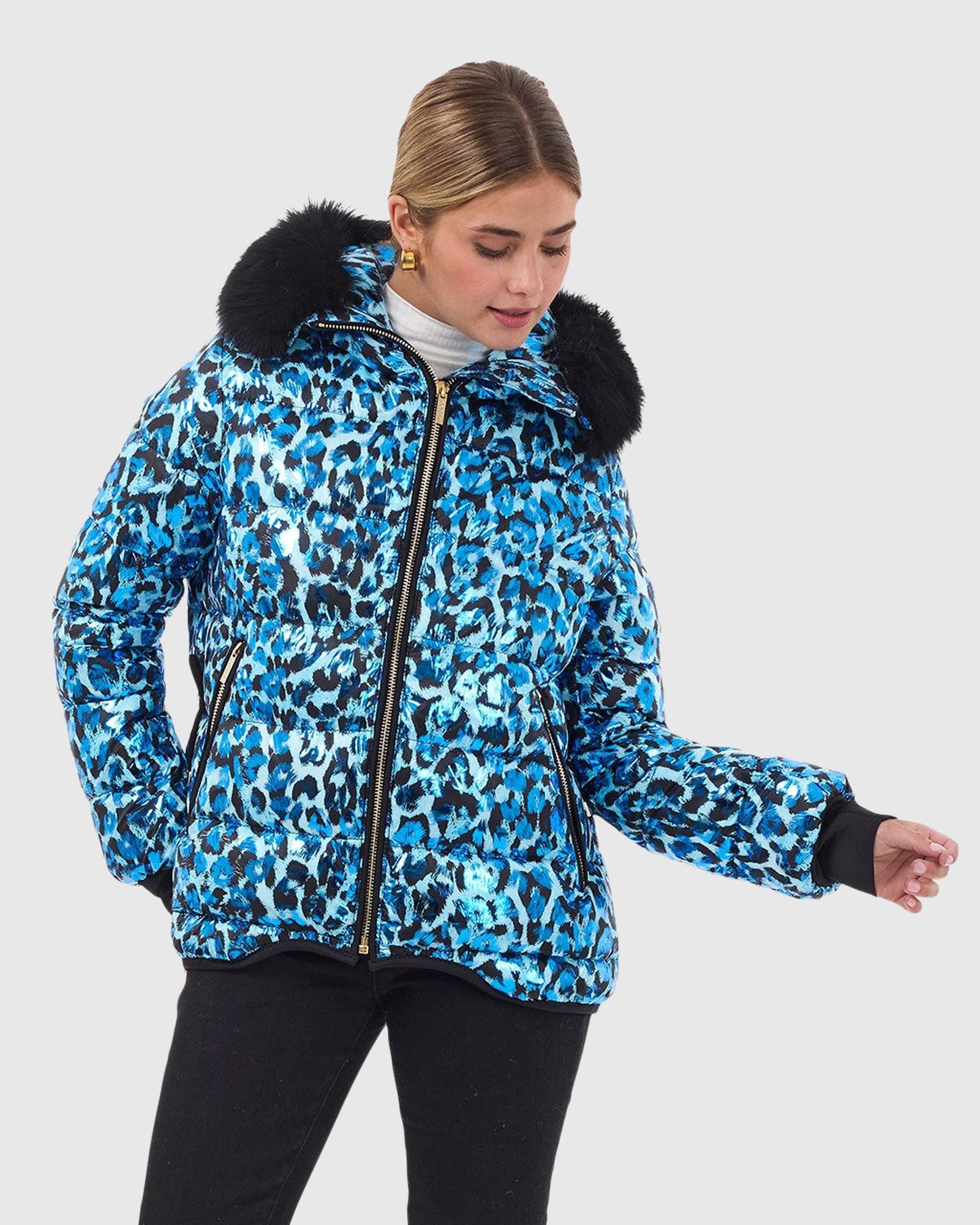 Après-Ski Jacket with Detachable Toscana Shearling Lamb Hood Trim | Sky Lprd/Black