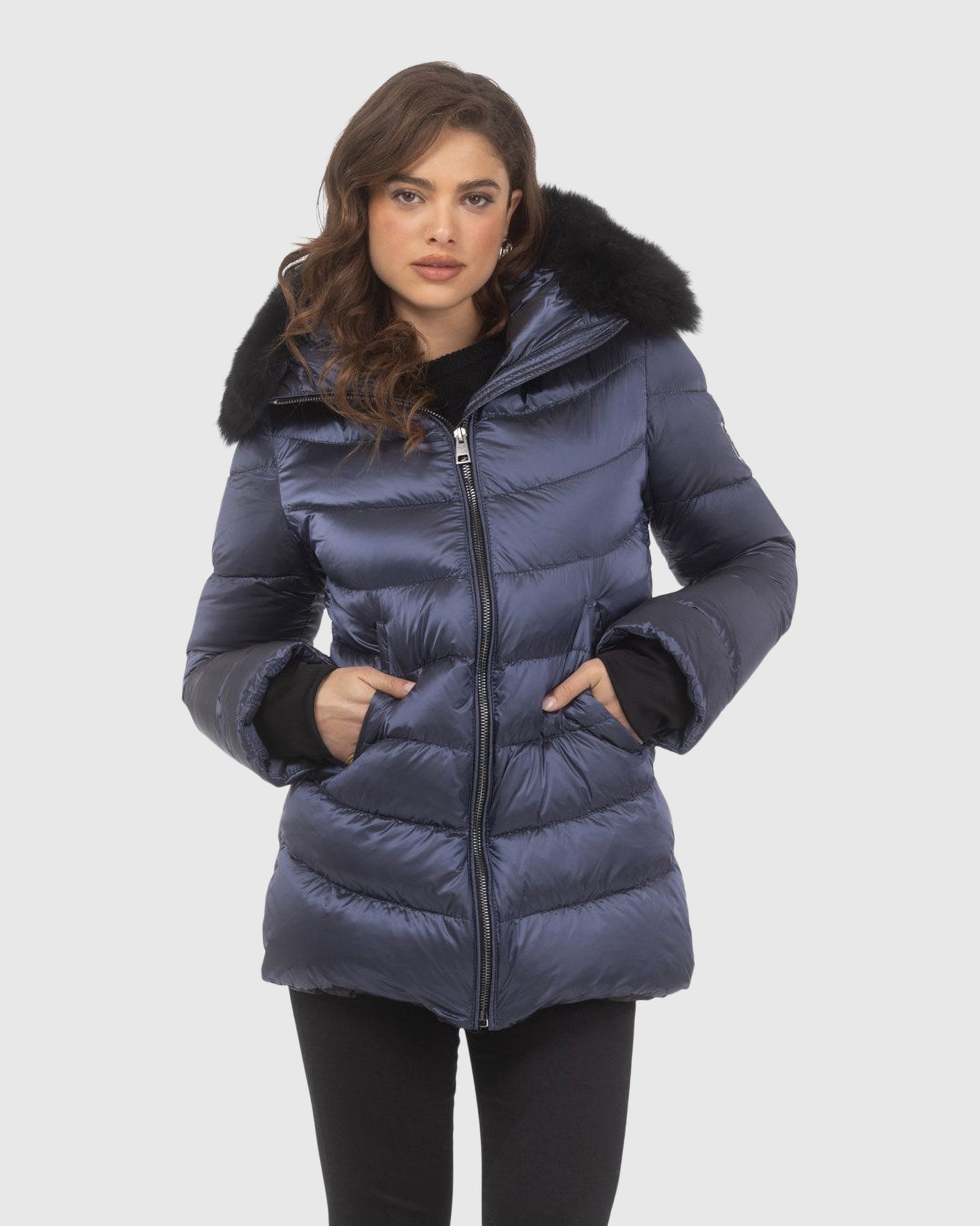 Après-Ski Jacket With Detachable Toscana Shearling Lamb Hood Trim | Ocean Blue/Black (V1)