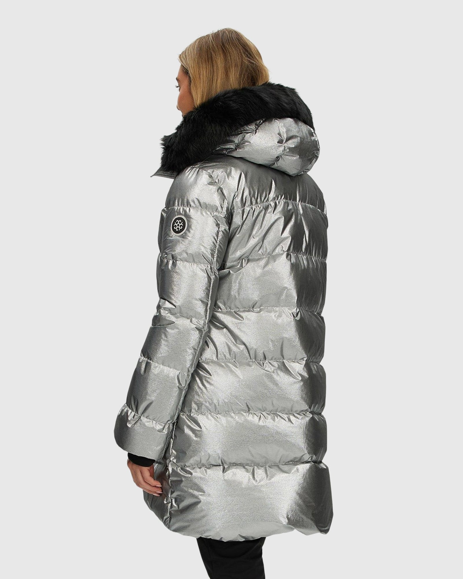 Après-Ski Jacket With Detachable Toscana Shearling Lamb Hood Trim | Silver/Black (V3)