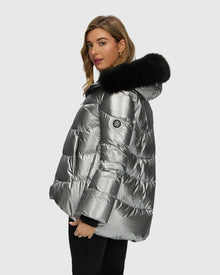 Après-Ski Jacket With Detachable Toscana Shearling Lamb Hood Trim | Silver/Black (V2)