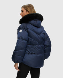 Après-Ski Jacket With Detachable Toscana Shearling Lamb Hood Trim | Ocean Blue/Black (V2)
