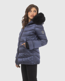 Après-Ski Jacket With Detachable Toscana Shearling Lamb Hood Trim | Ocean Blue/Black (V1)