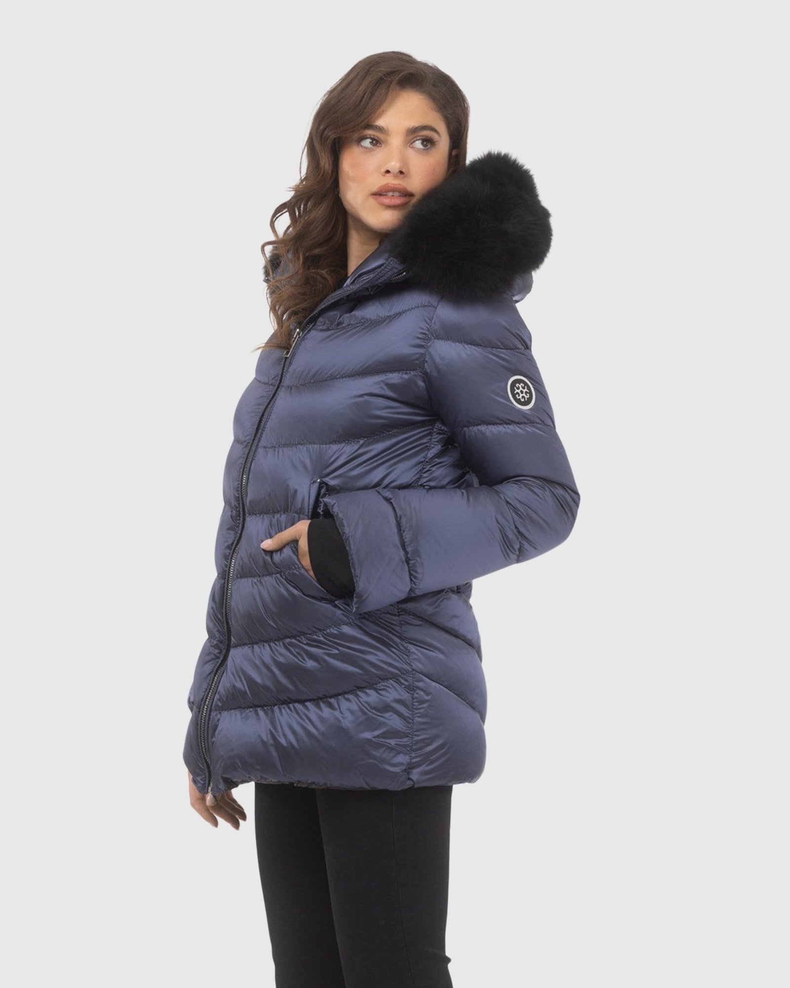 Après-Ski Jacket With Detachable Toscana Shearling Lamb Hood Trim | Ocean Blue/Black (V1)