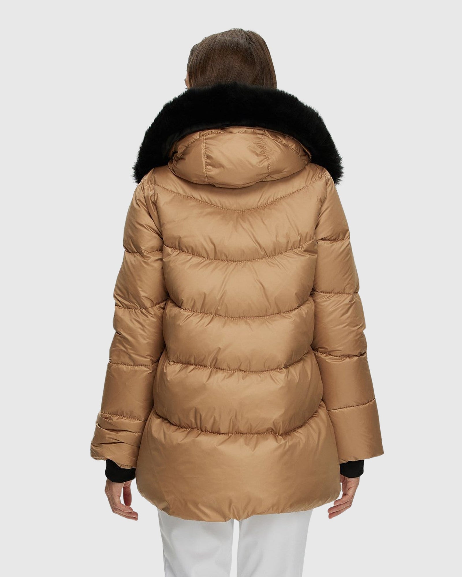 Après-Ski Jacket With Detachable Toscana Shearling Lamb Hood Trim | Camel/Black (V4)