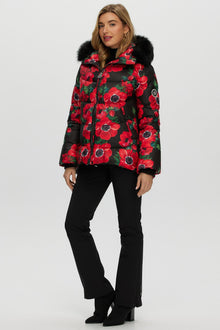 Après-Ski Jacket With Detachable Toscana Shearling Lamb Hood Trim | Women | Black Poppy x Black (V1)