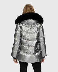 Après-Ski Jacket With Detachable Toscana Shearling Lamb Hood Trim | Silver/Black (V2)