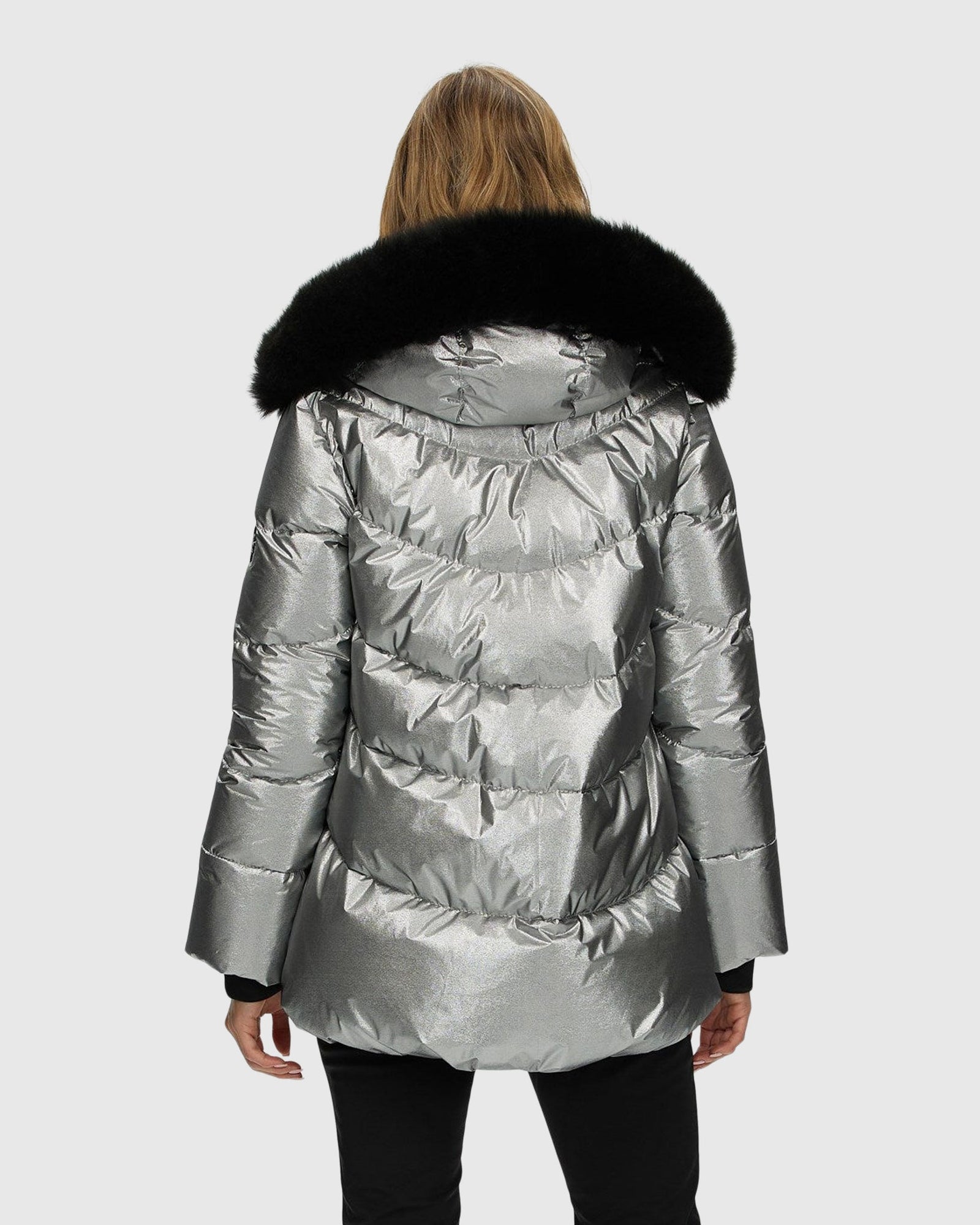 Après-Ski Jacket With Detachable Toscana Shearling Lamb Hood Trim | Silver/Black (V2)