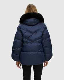 Après-Ski Jacket With Detachable Toscana Shearling Lamb Hood Trim | Ocean Blue/Black (V2)