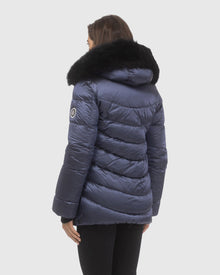 Après-Ski Jacket With Detachable Toscana Shearling Lamb Hood Trim | Ocean Blue/Black (V1)
