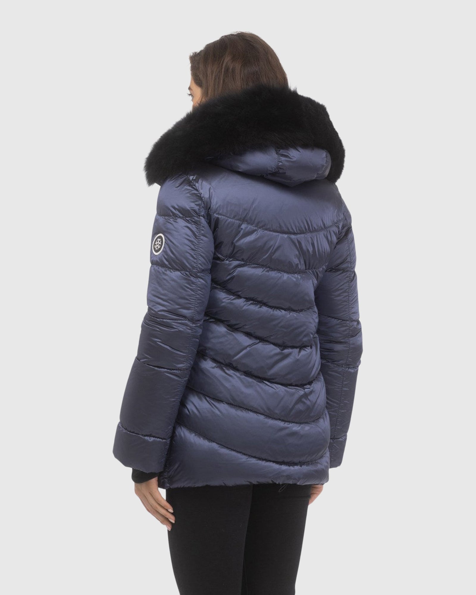 Après-Ski Jacket With Detachable Toscana Shearling Lamb Hood Trim | Ocean Blue/Black (V1)