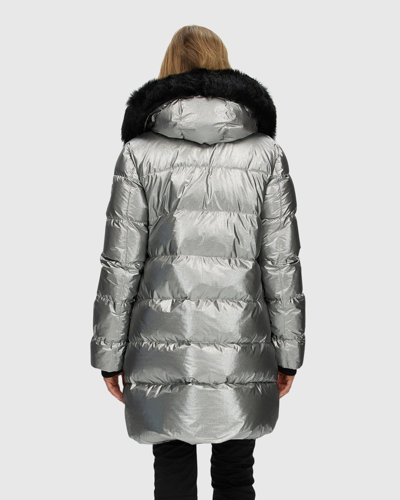 Après-Ski Jacket With Detachable Toscana Shearling Lamb Hood Trim | Silver/Black (V3)