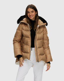 Après-Ski Jacket With Detachable Toscana Shearling Lamb Hood Trim | Camel/Black (V4)