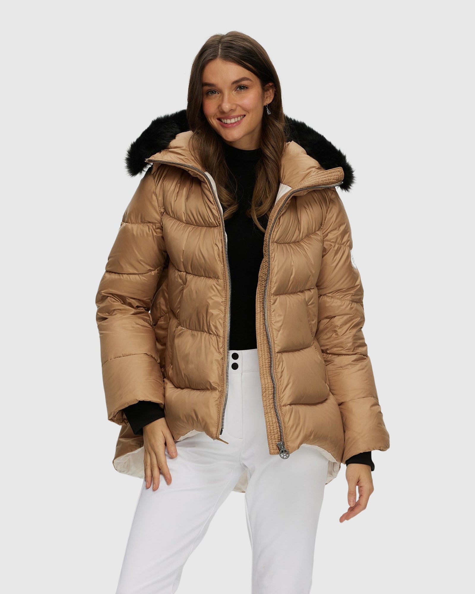 Après-Ski Jacket With Detachable Toscana Shearling Lamb Hood Trim | Camel/Black (V4)