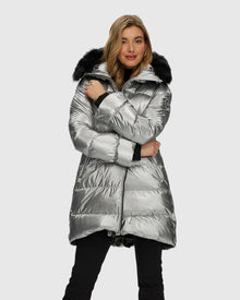 Après-Ski Jacket With Detachable Toscana Shearling Lamb Hood Trim | Silver/Black (V3)